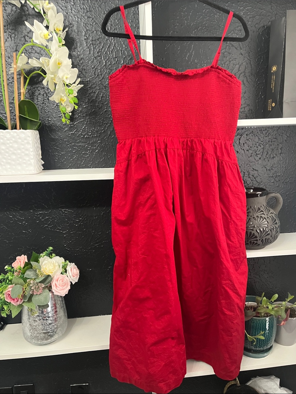 Old Navy Red Smocked Midi Sundress